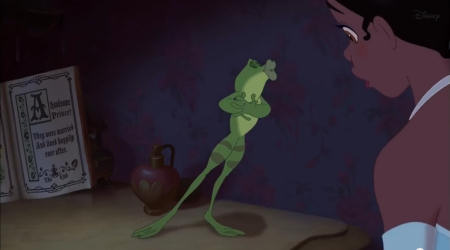 Frosch will wieder Mensch werden. Noch wissen Naveem und Tiana nicht, welche Folgen der Kuss hat. | Quelle: "Küss den Frosch"-Trailer